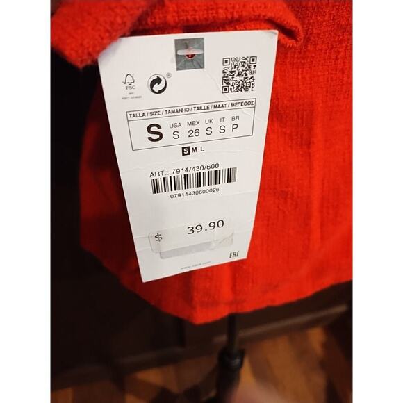 ZARA Small Red Holiday Christmas Tomato Blazer Jacket peplum lightweight cotton - Picture 5 of 12